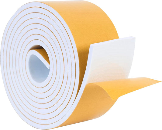 High Density Foam Weather Stripping Door Seal Strip Insulation Tape Roll for Insulating Door Frame, Window, Air Conditioner | Self Adhesive Sealing Weatherstrip (3 in x 1/4 in x 10 Ft, White)