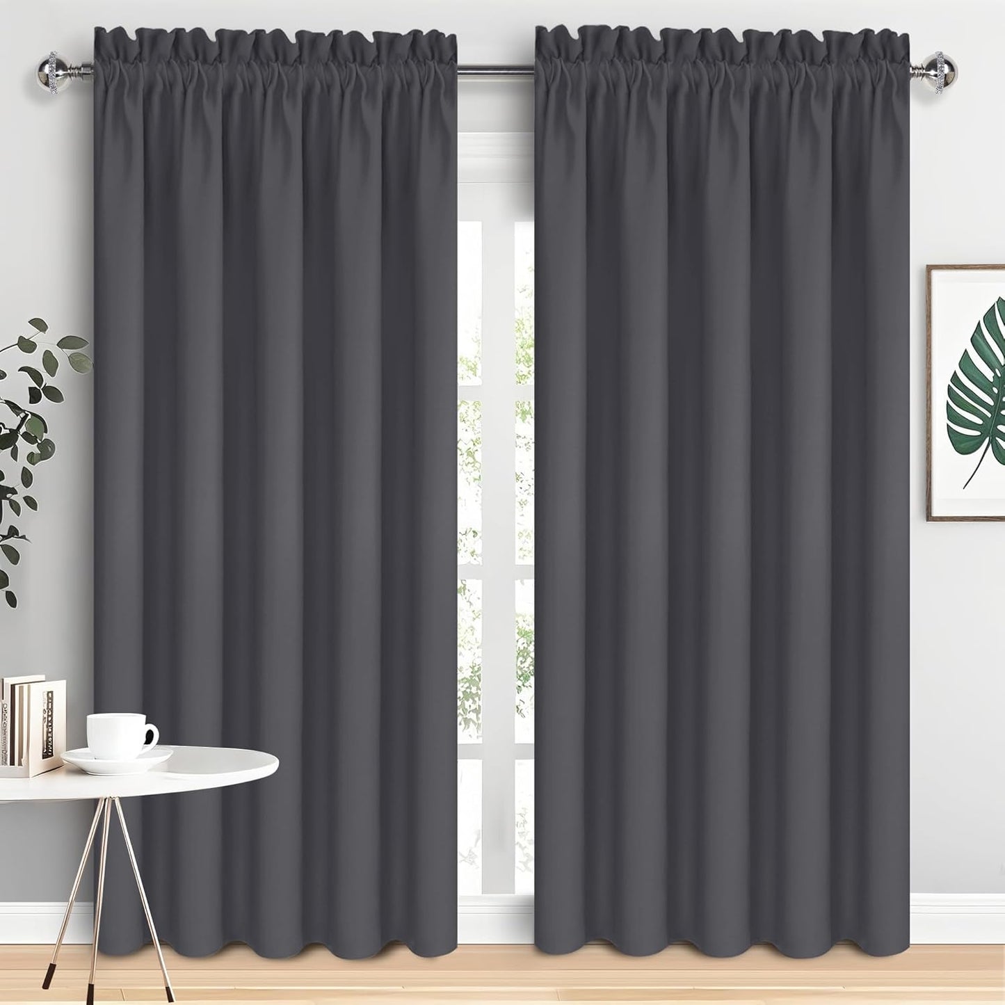 DWCN Bedroom Blackout Curtains 70 x 84 Inches Length 2 Panels Set, Solid Thermal Insulated Energy Saving Rod Pocket Window Treatment Curtains Blackout Drapes (W70 x L84 Inch, Dark Grey)