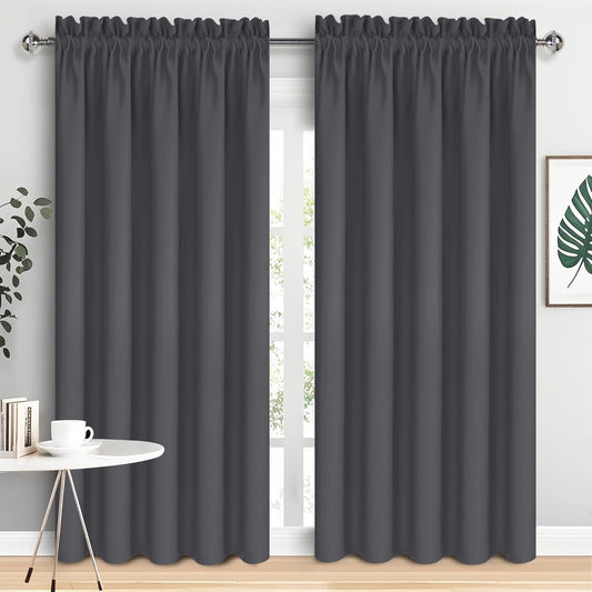 DWCN Bedroom Blackout Curtains 70 x 84 Inches Length 2 Panels Set, Solid Thermal Insulated Energy Saving Rod Pocket Window Treatment Curtains Blackout Drapes (W70 x L84 Inch, Dark Grey)