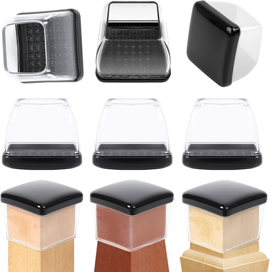 Ezprotekt 24 Pcs Large Clear Chair Leg Sliders for Carpet, Square Teflon Furniture Glides Pads Caps for Rug, Bar Stool Leg Protectors Covers for Table, Chair, Sofa Legs (XL Fit: 1.5" - 2")