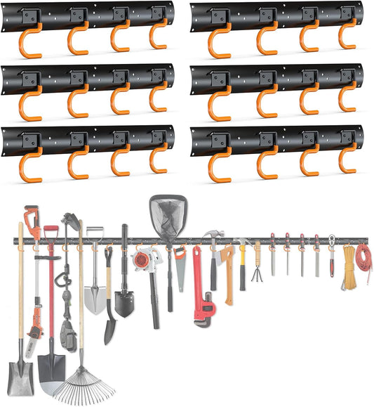 3-H 6×16" All Metal Garden Tool Organizer, Garage Tool Organizer, Broom Holder Wall Mount for Garage, Shed, Garden, Basement Hanging and Organizing Rake, Mop, Shovel, Hose
