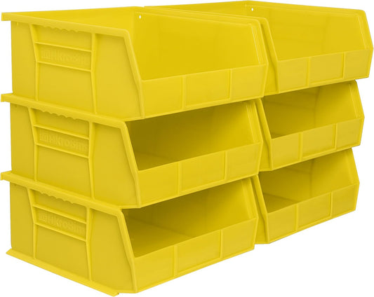 Akro-Mils 30235 AkroBins Plastic Storage Bins, Space-Saving Stackable Bins for Garage, Pantry, Craft Organization, 11" x 11" x 5", Yellow, 6-Pack