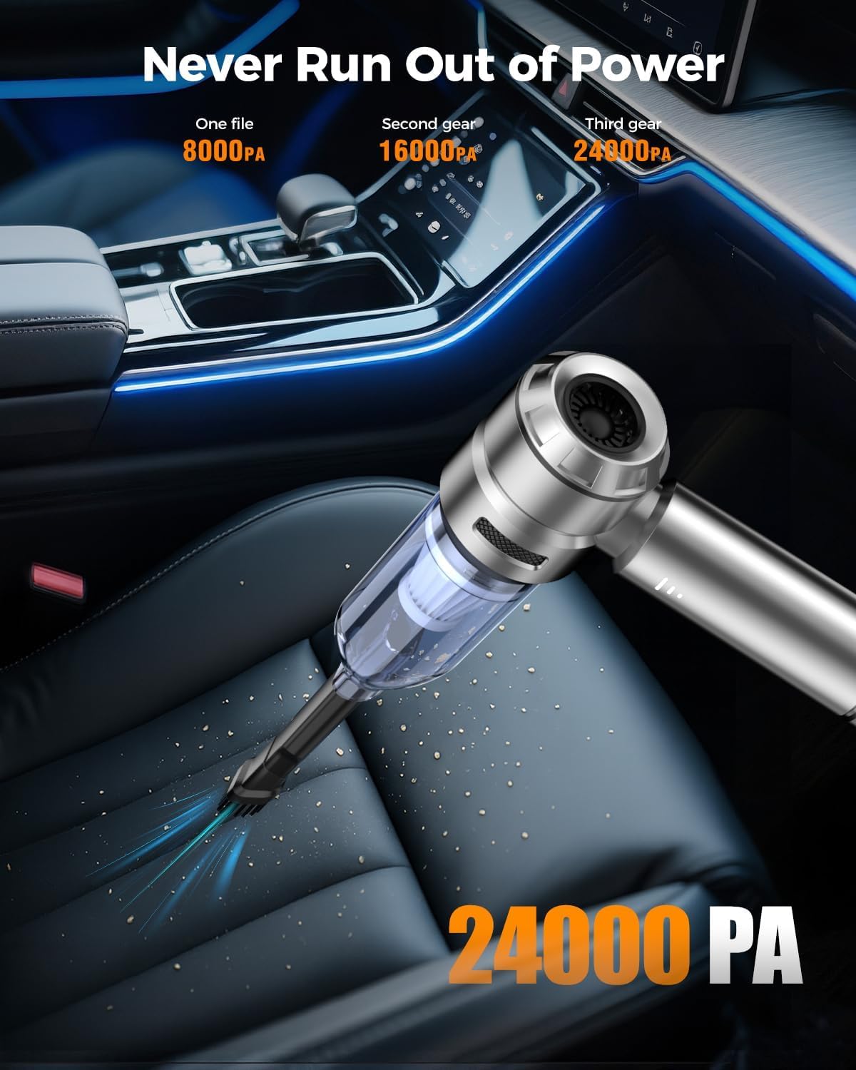 Car Vacuum,3 Suction Modes,Portable Mini Cordless Cleaner with 24000pa Suction Power,Type-C Charge,Handheld Vacuum for Home,Car, Office Desk, Keyboards(Dark Silver)