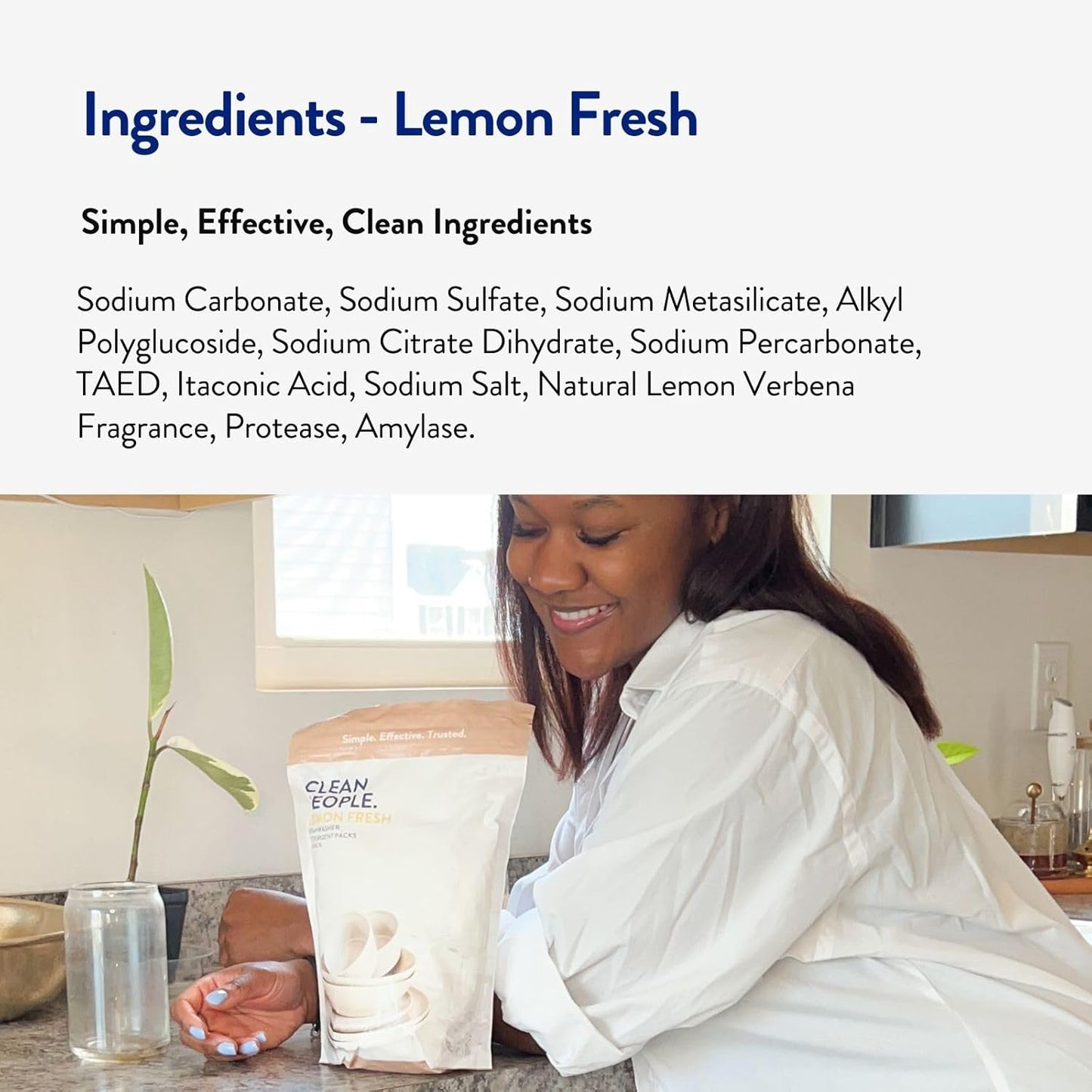 The Clean People Dishwasher Pods - Cuts Grease & Rinses Sparkling Clean - Residue-Free - Phosphate Free Dishwashing Pods (60 Count, Lemon Verbena)