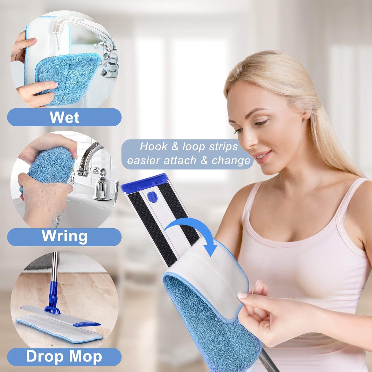 18" Professional Microfiber Mop Floor Cleaning System, Flat Mop with Stainless Steel Handle, 4 Reusable Washable Mop Pads, Wet and Dust Mopping for Hardwood, Vinyl, Laminate, Tile Cleaning