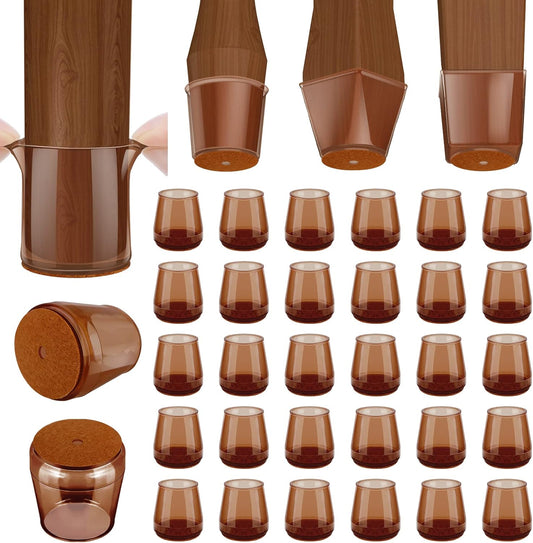 BALEINE 32 Pack Silicone Chair Leg Floor Protectors, Stool Leg Protectors Cap, Non-Slip Chair Leg Caps for Hardwood Floors (Brown & Small, 32 Pack)