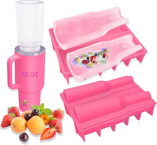 Ice Cube Tray for Tumbler, 1 Pcs Silicone Hollow Cylinder Ice Mold for Freezer, Ice Drink, Juice, Cocktail, Compatible with 40Oz Tumbler (PINK)