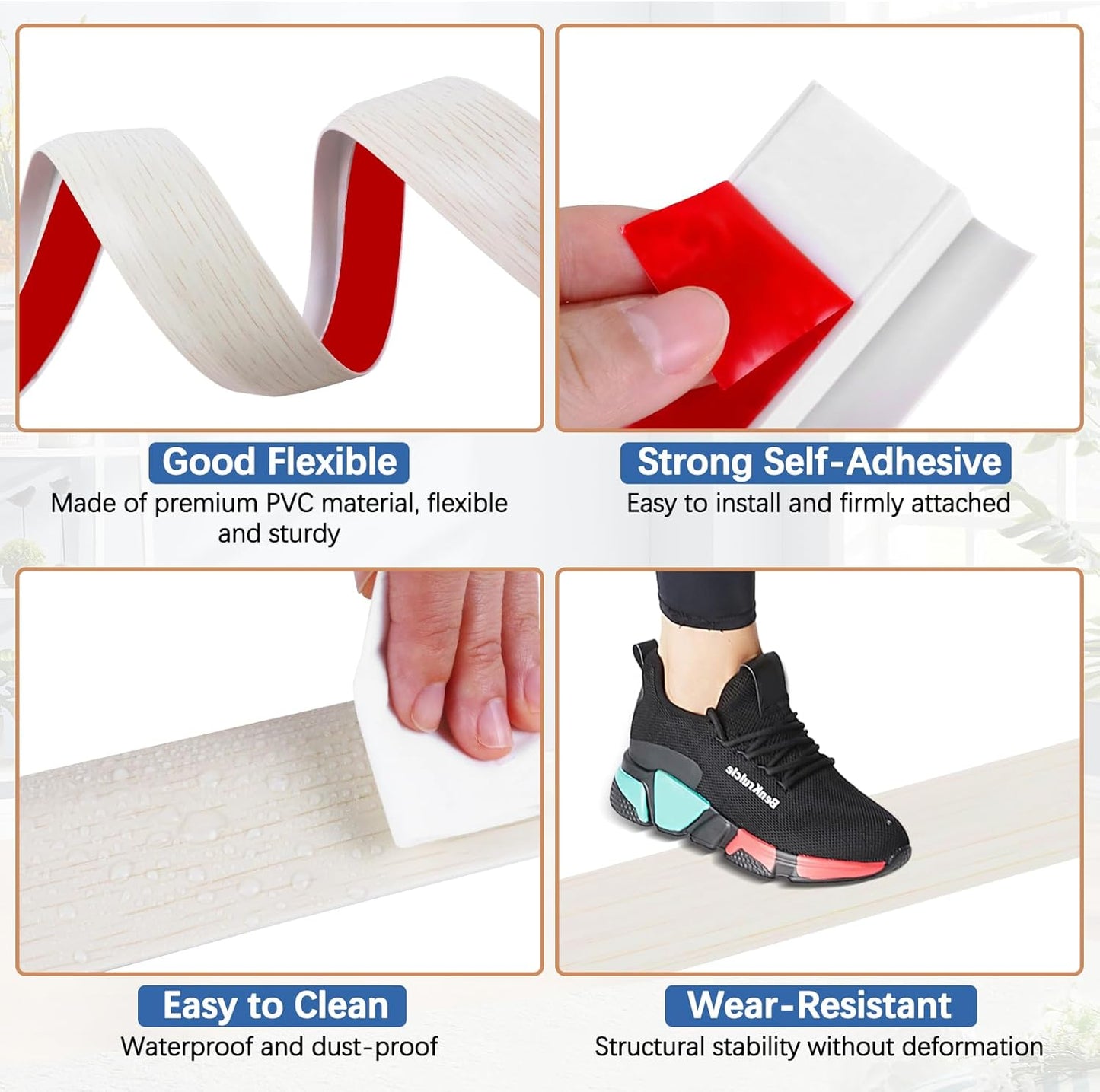 Vinyl Door Threshold Flooring Transition Strip Self Adhesive Carpet Edging Strip for Laminate Doorway Edge Threshold from 3/5" to 4/5" (Beige Wood Grain, 6.6 Ft)