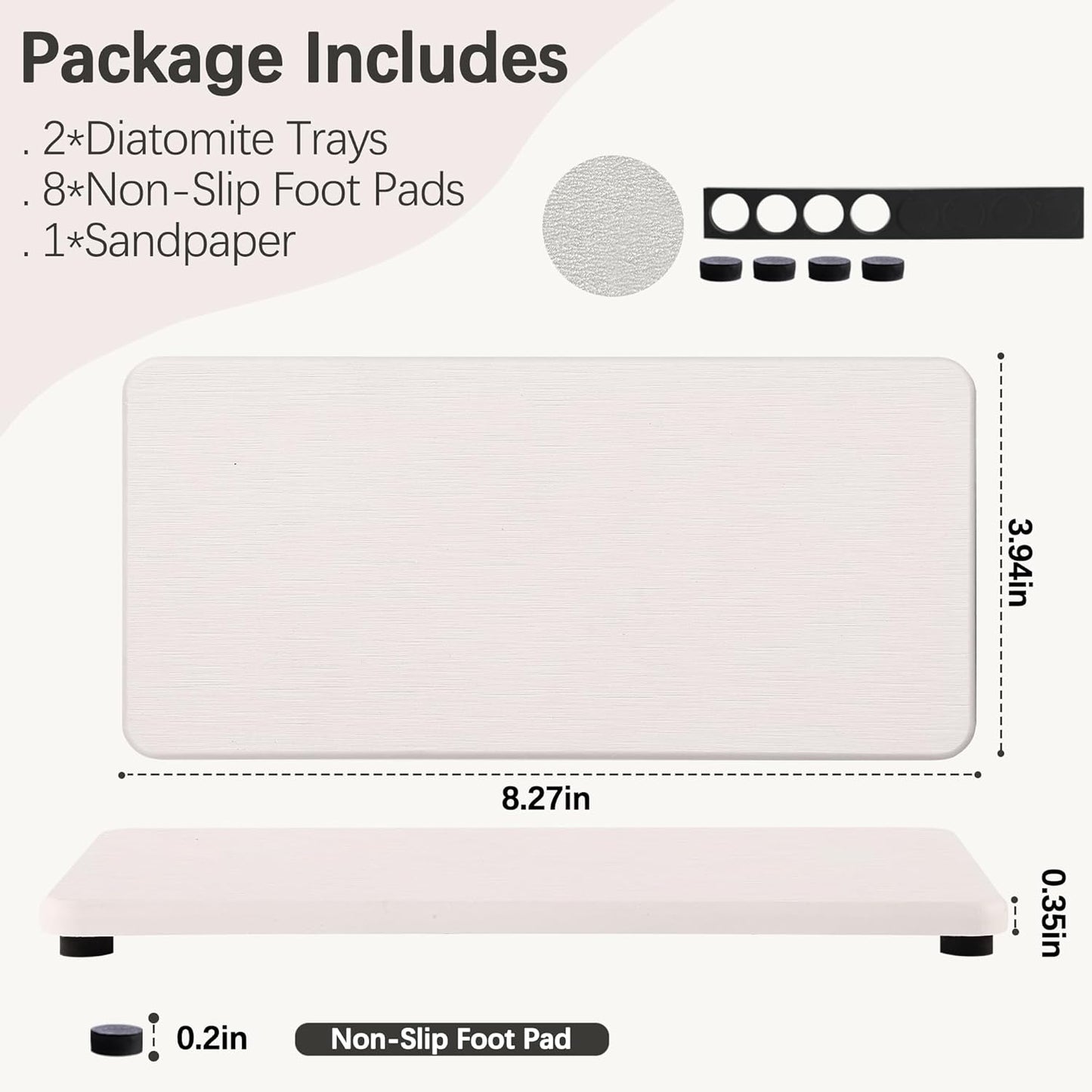 2 Pcs Water Absorbing Stone Trays, Kitchen/Bathroom Sink Soap Dish, Diatomite Tray Used for Hand Soap & Cosmetic Bottles in The Modern Home, 4" W x 8.3" L, White