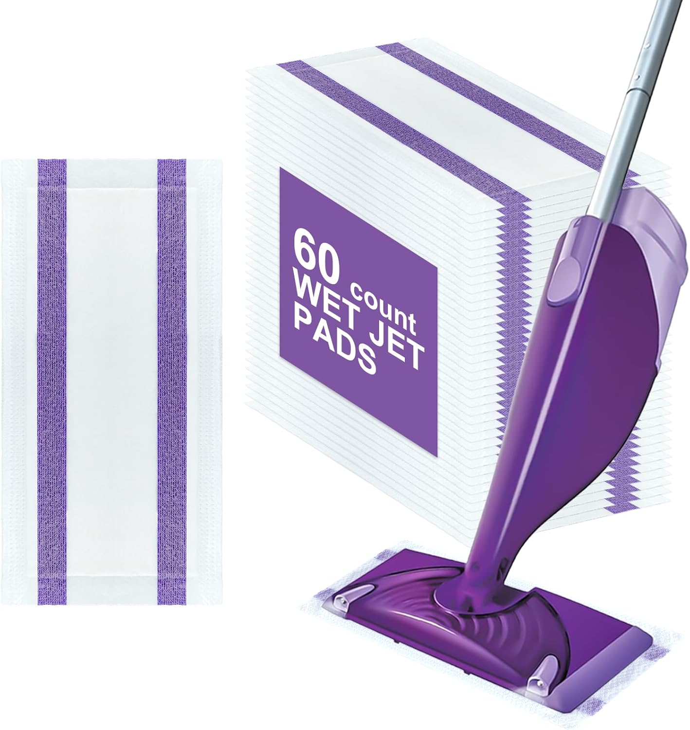 60 Count Disposable Wet Pads Refill for Swiffer Wet Jet Spray Mop,Wet Jet Pads for All Floor Types,Disposable Multi Surface Wet Jet Hardwood Floor Cleaner for swiffer Wet Pads Refill