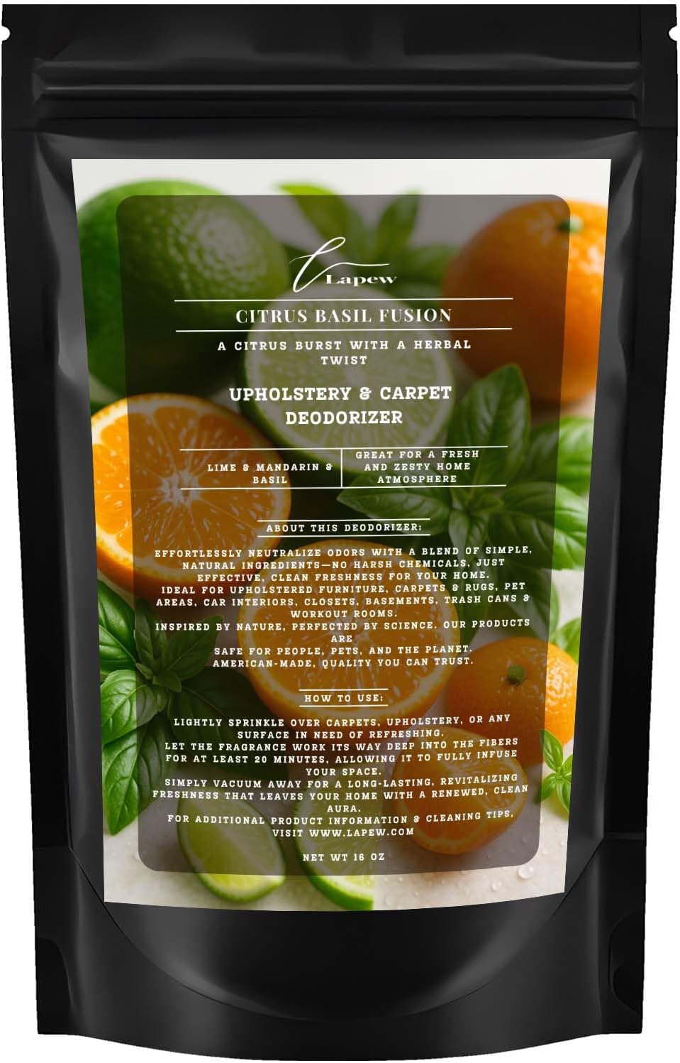 Citrus Basil Fusion Carpet Freshener Powder: Powerful Odor Eliminator for Home, Upholstery Deodorizer, Carpet Deodorizer, Pet Urine, Cat Litter Box - Citrus Basil Fusion Fragrance