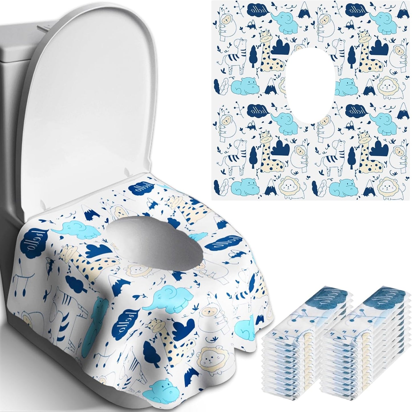 20 PCS Disposable Toilet Seat Covers, Extra Large Portable Potty Seat Covers for Toilet, Bathroom, Toddler & Kid Potty Training Seat Cover, Travel Essentials for Airplane, Trip-Animal
