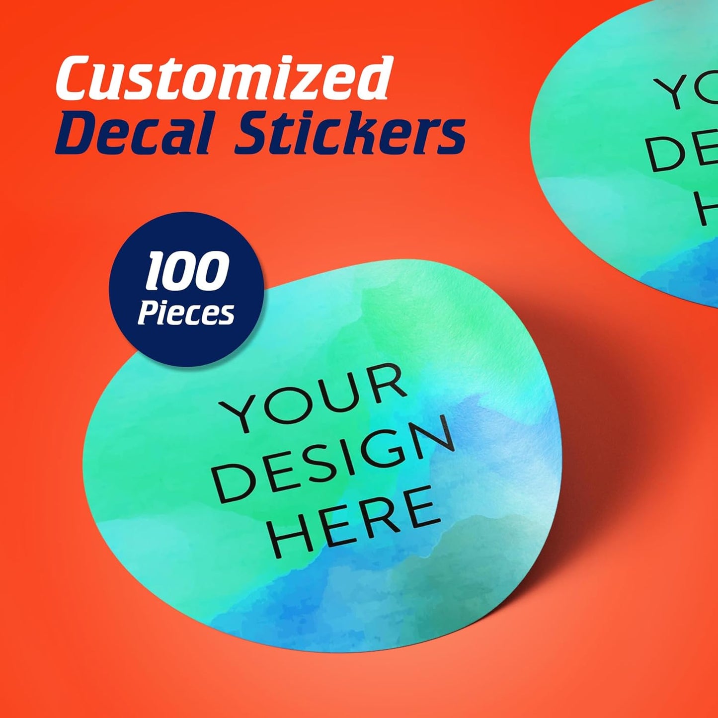 100 Custom Vinyl Stickers - Upload Your own Image, Text, Design, Logo - Personalized Logo Labels for Handmade, Packaging, Bottle, Jars, Candle, Brand Stickers (Blue Green, 3x3)