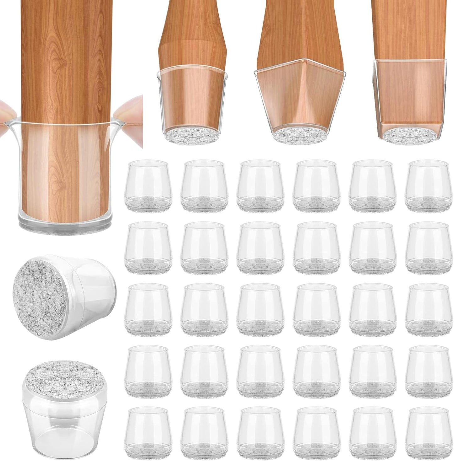 BALEINE 32 Pack Silicone Chair Leg Floor Protectors, Stool Leg Protectors Cap, Non-Slip Chair Leg Caps for Hardwood Floors (Clear, X-Large, 32 Pack)