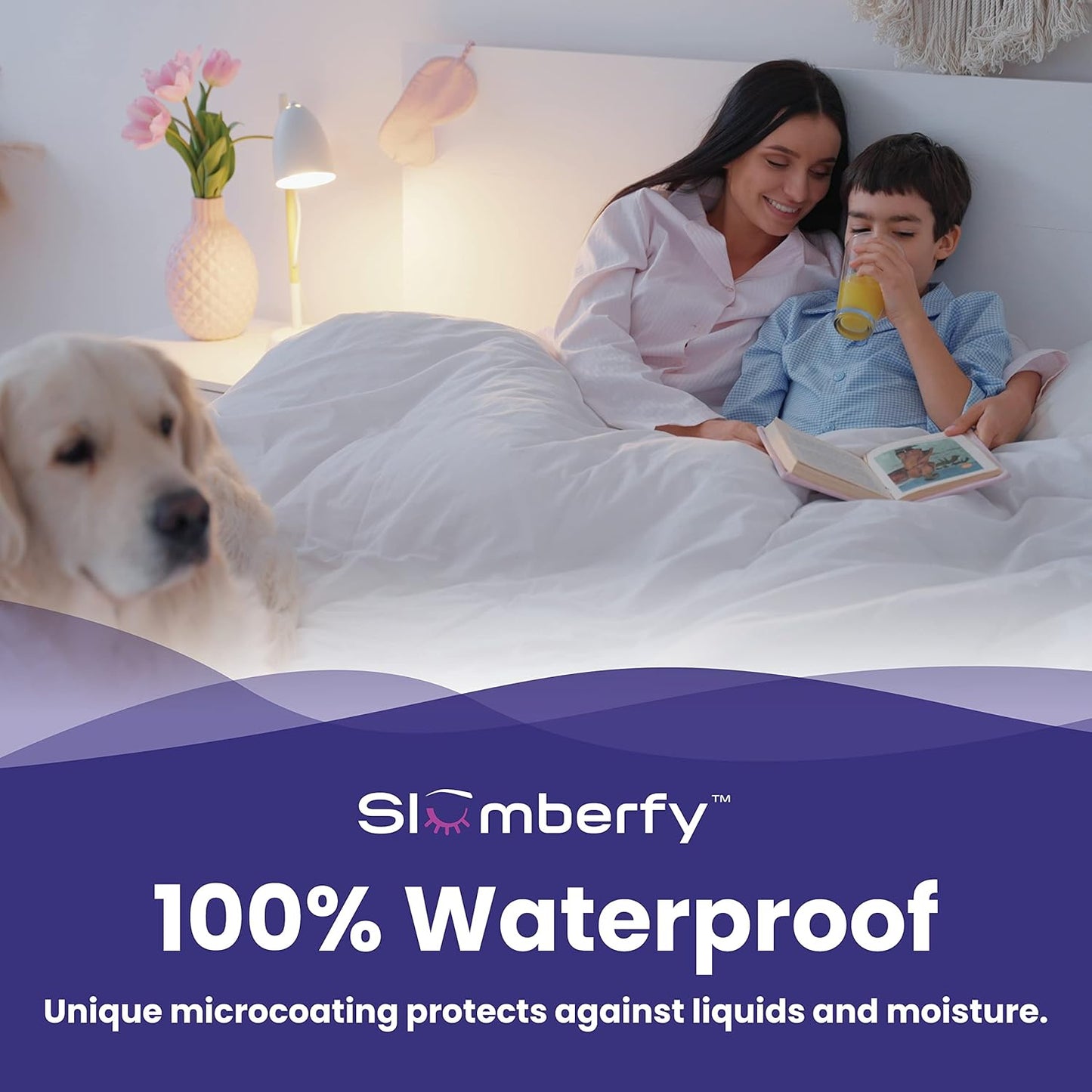 Full Size Waterproof Cooling Mattress Protector by Slumberfy - Premium Skin-Safe Cover, Natural Fabric with ArcticTex Technology, Noiseless Quilted Cover – 54x75 in.