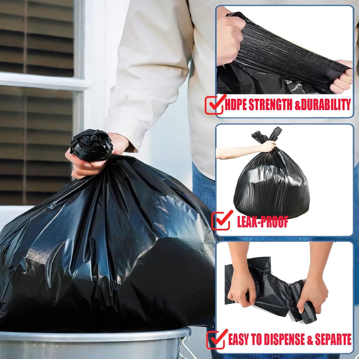30 Gallon Trash Bags, 250 Count Black Garbage bags, Multi-purpose Trash Can Bin Liners for Bathroom, Office, Industrial, Commercial, Janitorial, Municipal, Recycling