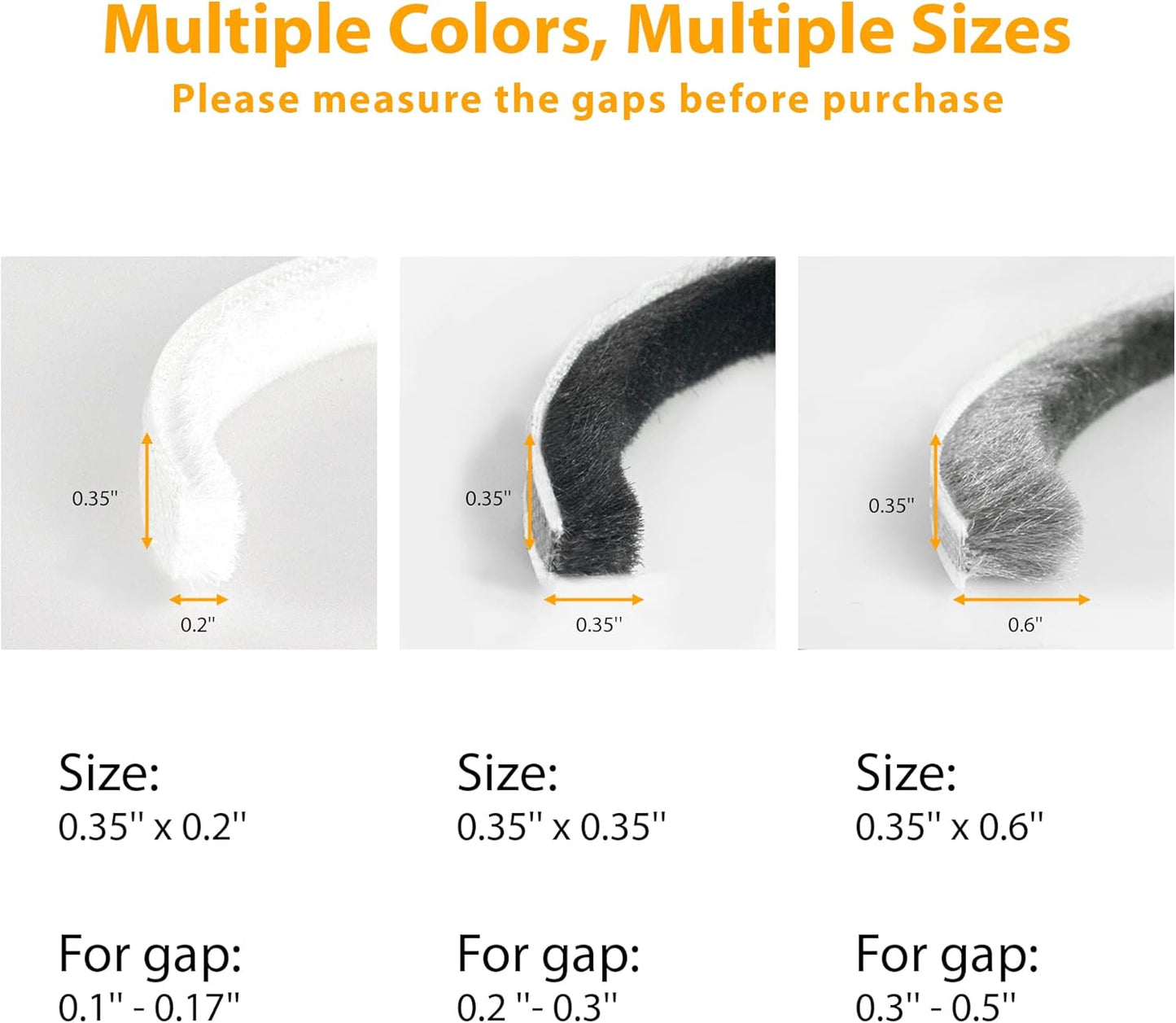 65FT Brush Weather Stripping, Neat Pile Self Adhesive Seal Strip for Windows and Door, Weatherstrip for Soundproofing, Windproof, Dustproof, Stronger Stickiness, 0.35'' Wide x 0.35'' Thick, White