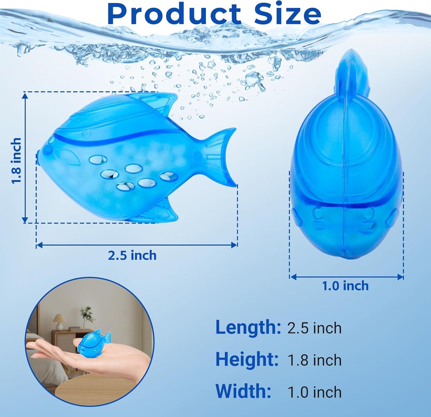 Funmit 6 Pack Universal Humidifier Cleaner Fish Compatible with Almost All Humidifiers and Fish Tanks, Purifies Water, Prevents Hard Water Build-Up, Reduces Scale, Blue