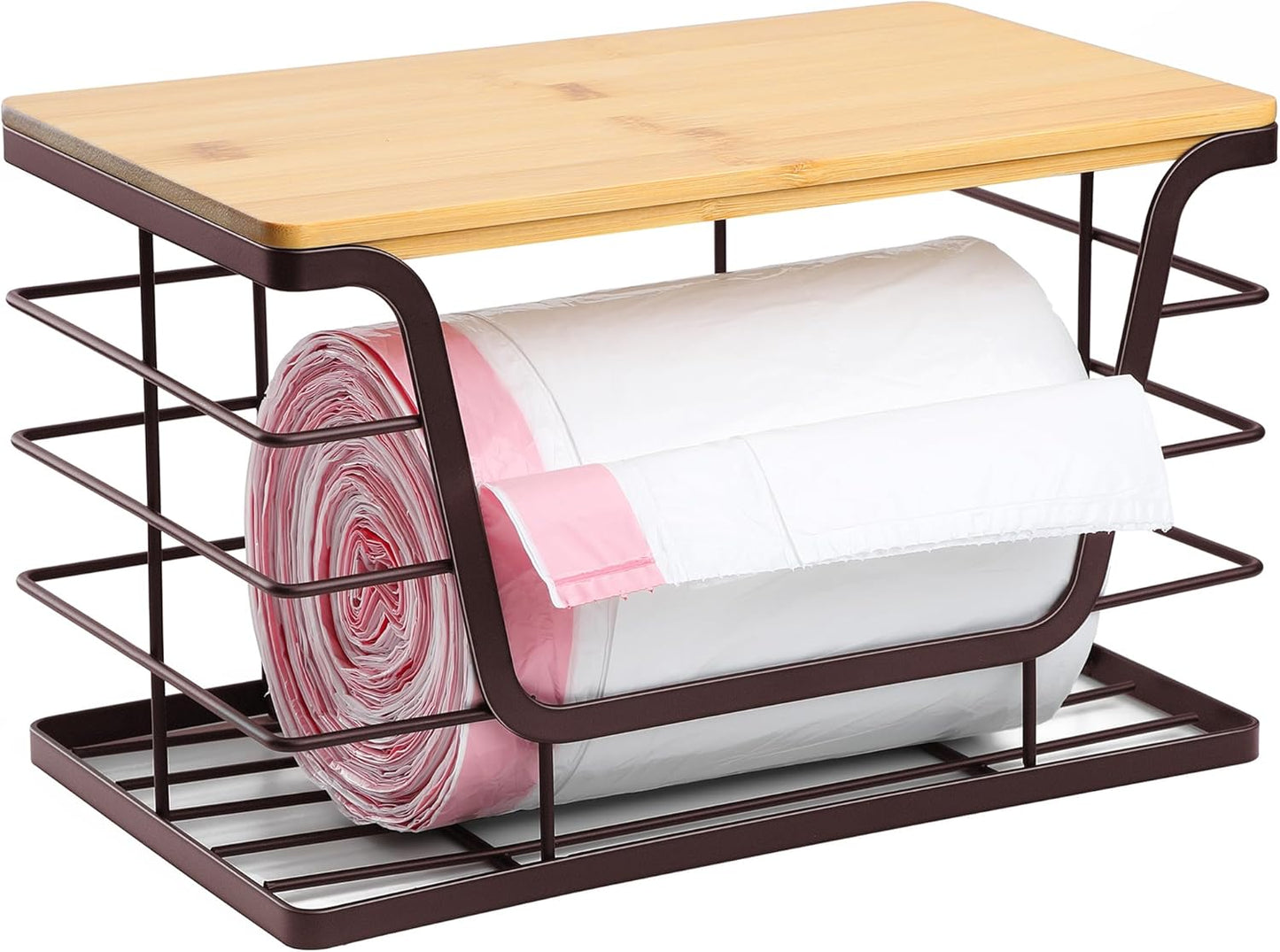 ALOCEO Extra Large Trash Bag Dispenser Under Sink, Stainless Steel Stackable Storage for Kitchen Pantry Organizers and Storage, Brown