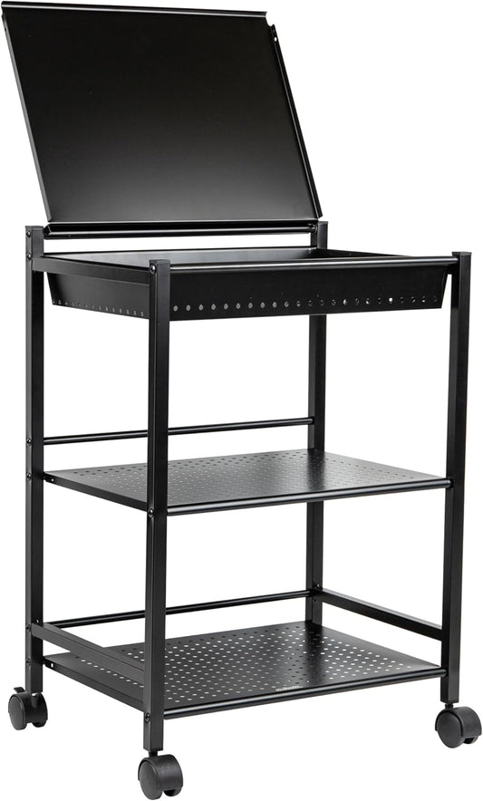 Mind Reader Cart with Covered Compartment, Office Organizer, Storage, 3-Tier, Office, Metal, 20" L x 14.25" W x 28.75" H, Black
