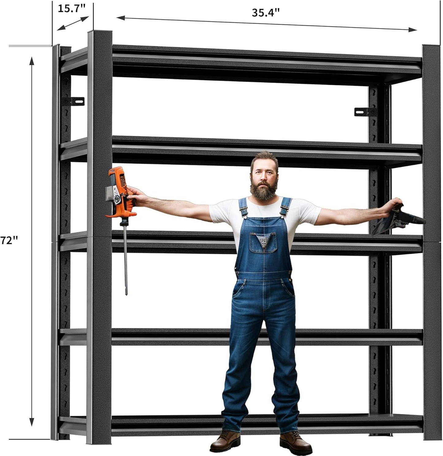 72" Heavy Duty Garage Shelving, 2 Pieces 5 Tier Adjustable Metal Shelves for Garage & Basement