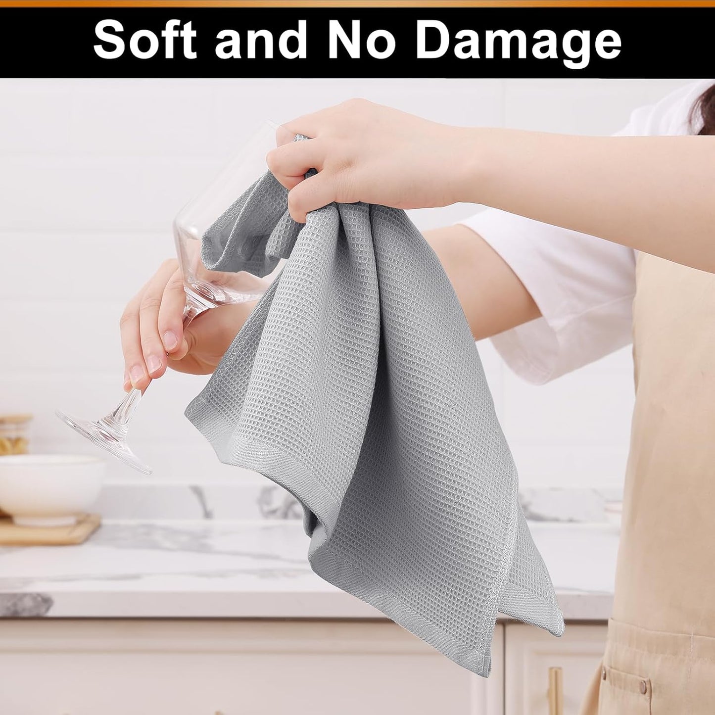 Homaxy 100% Cotton Waffle Weave Kitchen Towels - 8 Pack Soft and Absorbent Dish Towels - 16 x 26 Inches Quick Dry Hand Towels - Light Grey