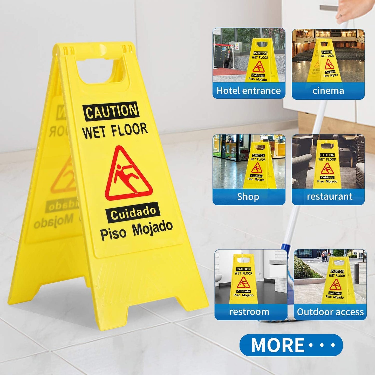 CERLMLAND wet floor signs 4 piece double-sided sign alerts clear identification using black text and red graphics Widely used in various business environments