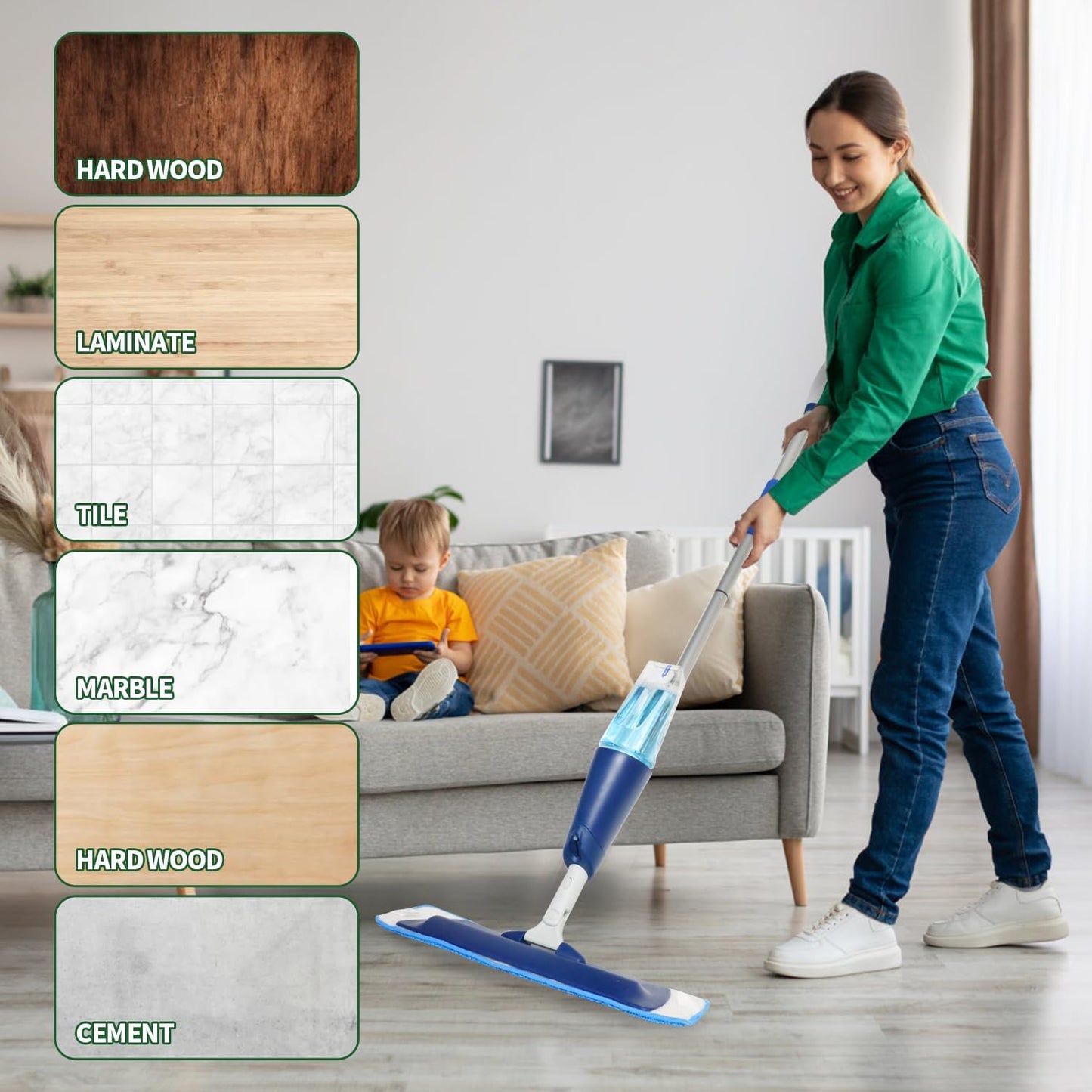 20 Pack Microfiber Cleaning Pads for Bona Mop, Reusable Microfiber Mop Pads for 18 Inch Mop, Hardwood & Hard Surface Floors Replacement Cleaning Mop Pads, Machine Washes