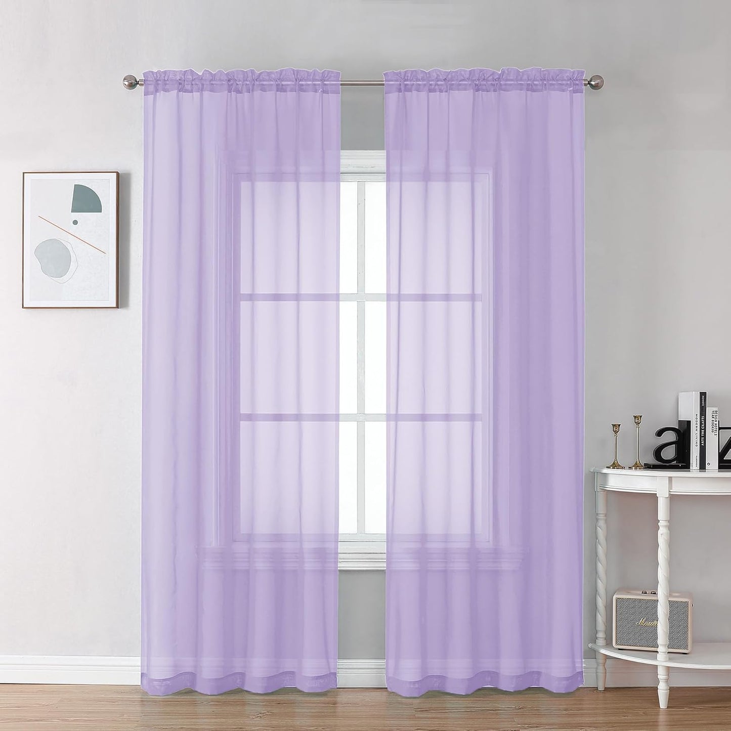 Chyhomenyc Lilac Sheer Curtains 78 Inches Long 2 Panels Set for Living Room, Light Filtering Voile Lightweight Bedroom Curtains, Rod Pocket Solid Window Treatment Drapes, Each 42W x 78L