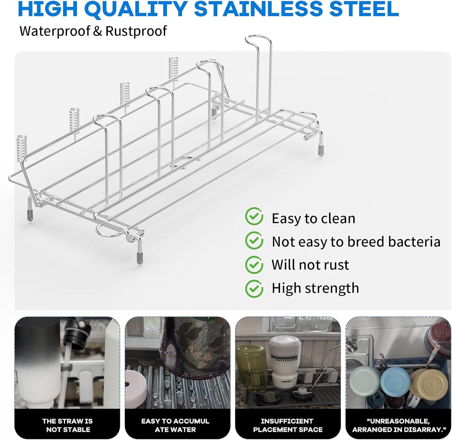 Bottle Drying Rack Stainless Steel Fold Water Bottle Drying Rack Organizer with Straw Holder for Baby Bottles,Cups, Mugs and Glass, Sports Bottles Dryer Countertop