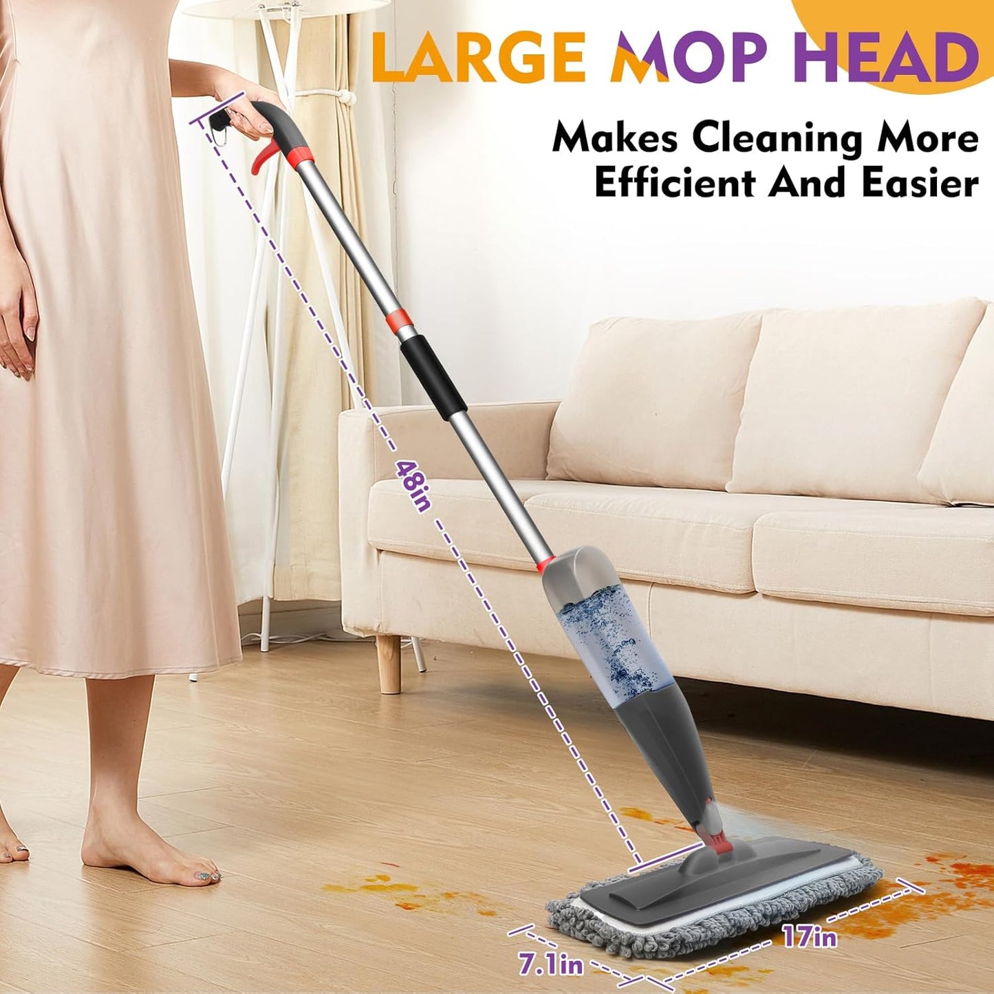 Spray Mop for Floor Cleaning with Washable Pads, Microfiber Wet Mops with 800 ml Refillable Bottle,Reusable Dust Mops with Sprayer for Hardwood Laminate Vinyl Tile Cleaning