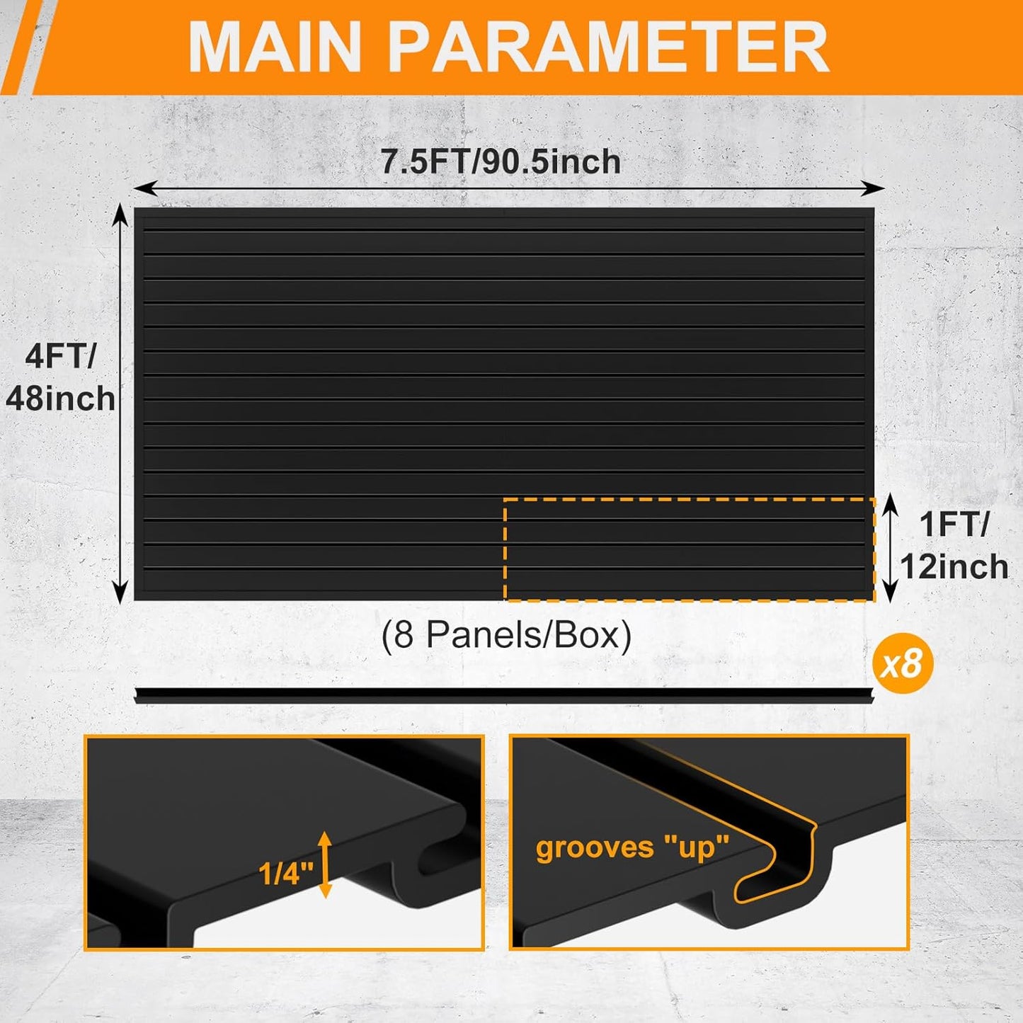 DoCred Slatwall Paneling Organizer, 4x7.5 FT PVC Garage Slat Wall Storage Systems, Heavy Duty Mounted Slat Peg Board for Tool Organization Ladder Bike Rack (Black)