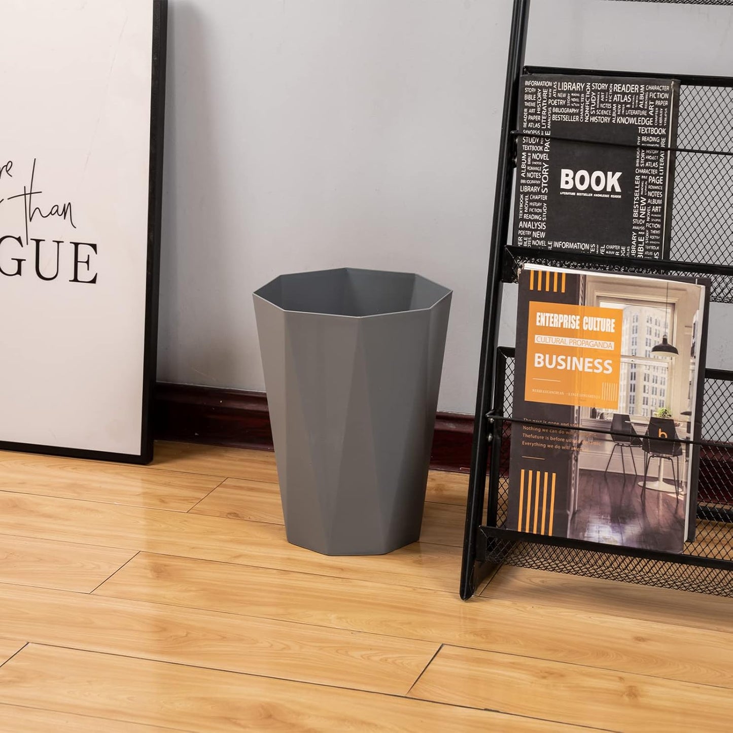 12L Trash Can Wastebasket Plastic Trash Bin Garbage Container Rubbish Can Paper Basket Office Organizer for Bedroom Home Office, 6 Grey