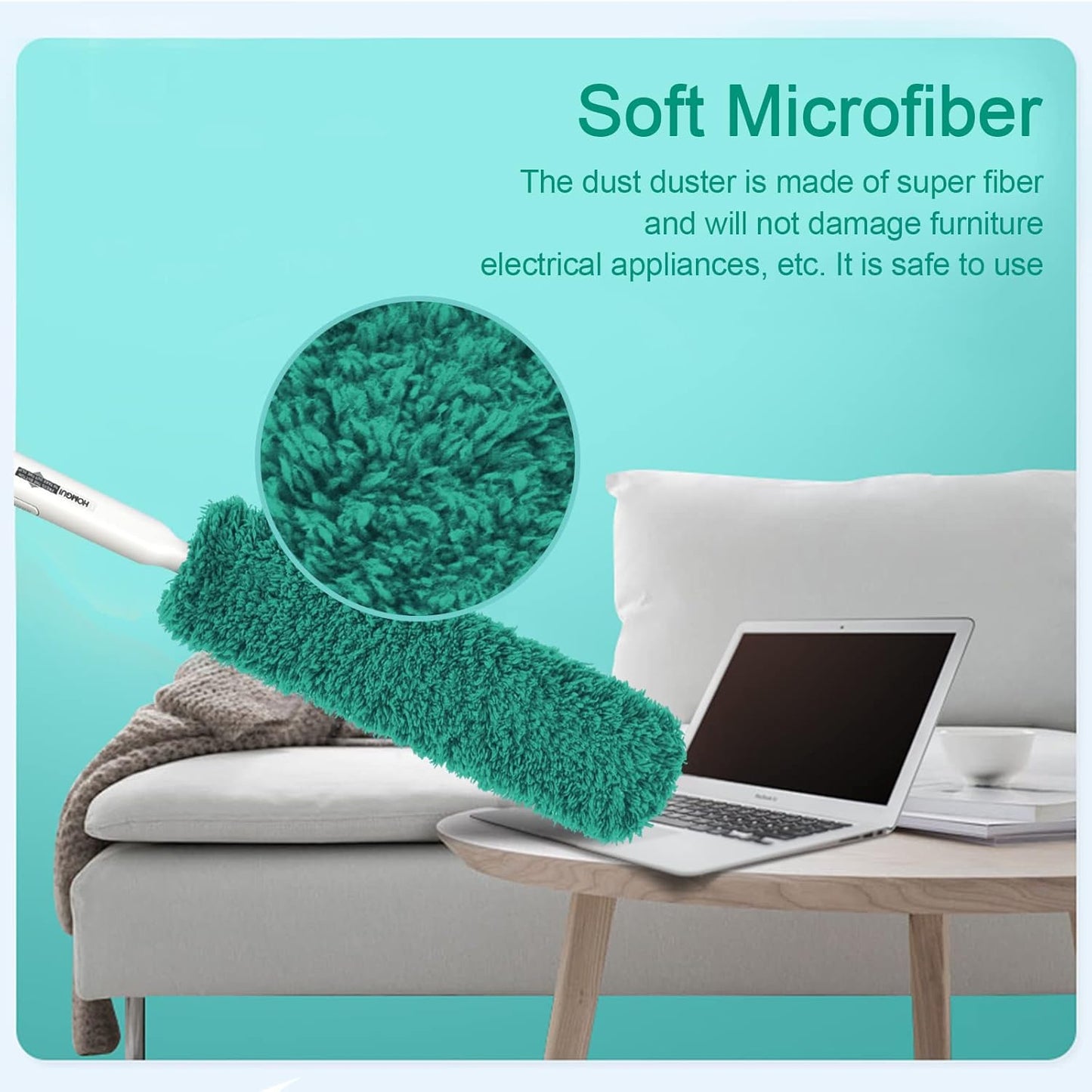 Microfiber Duster, Feather Duster, Dusters for Cleaning, Washable Dusters with Reusable Microfiber Head, Feather Dusters for Cleaning Cobweb, Blinds, Furniture, Cars-Green