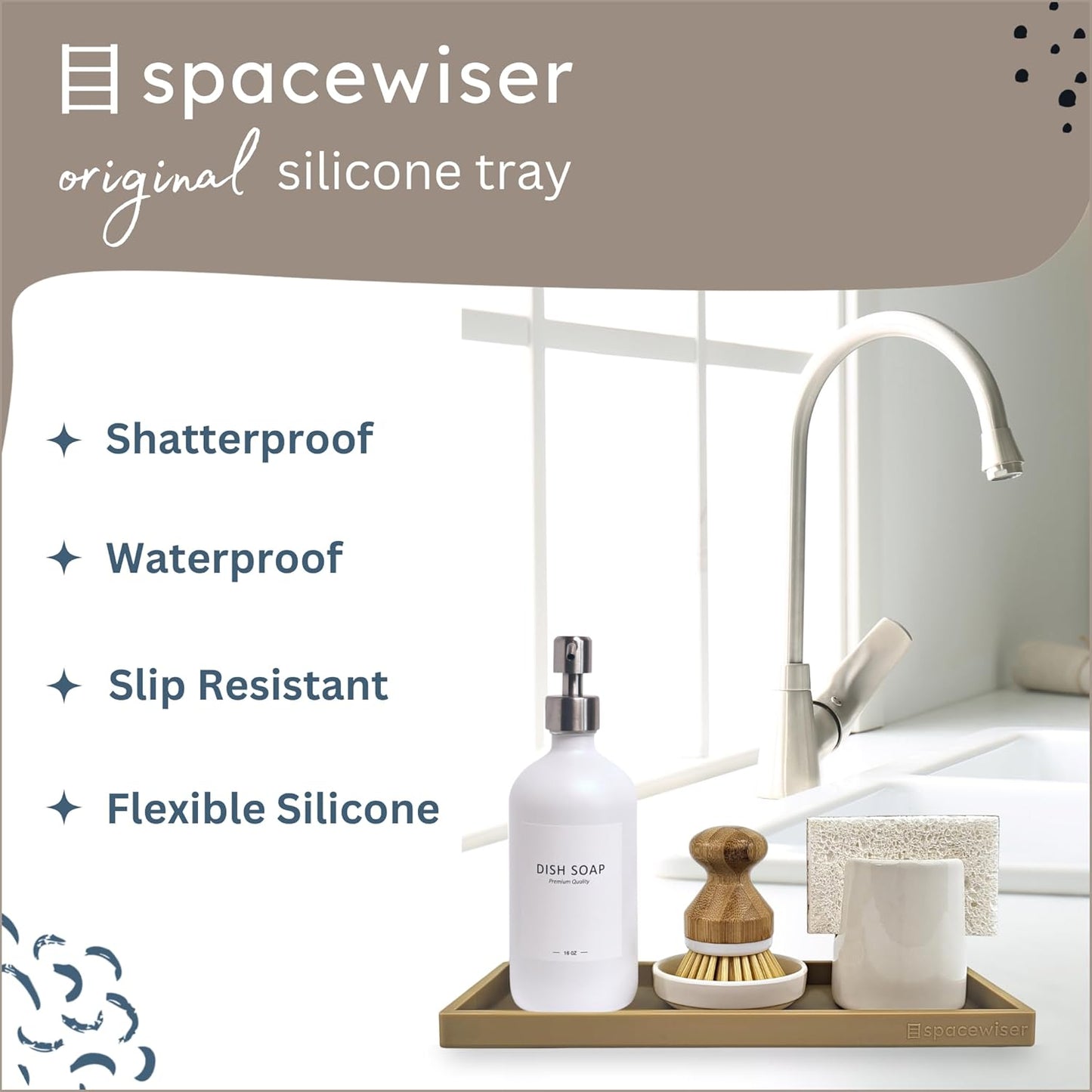 Countertop and Vanity Tray - 11.7" Silicone Bathroom Tray, Flexible Dish Soap Holder for Kitchen, Bathroom Counter Organizer, Shower Toilet Tank Trays Décor Accessories, Sink Makeup Mat Oil