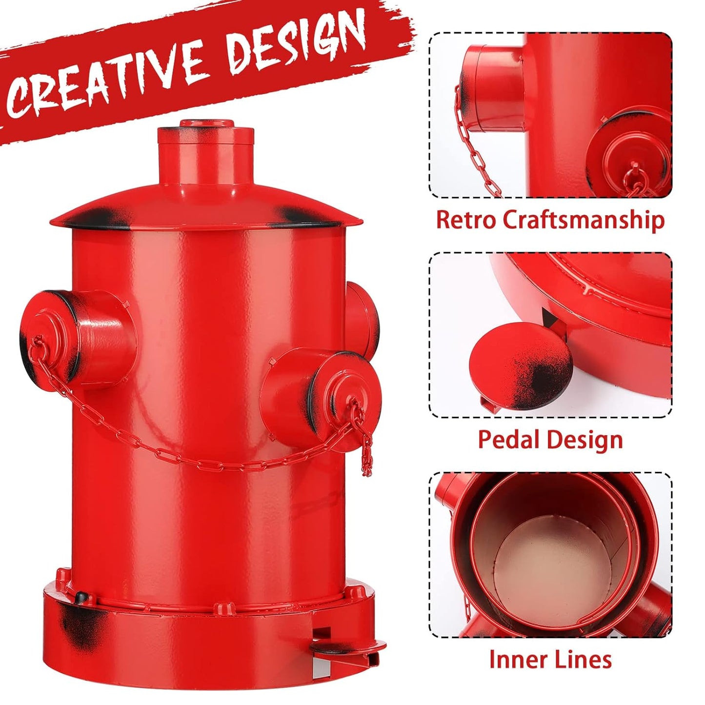 Hoolerry Fire Hydrant Trash Can Retro Creative Garbage Can with Inner Bucket Large Capacity Wrought Iron Pedal Trash Can Indoor Outdoor Waste Bins for Park Garden Kitchen Garbage (Red, Small)