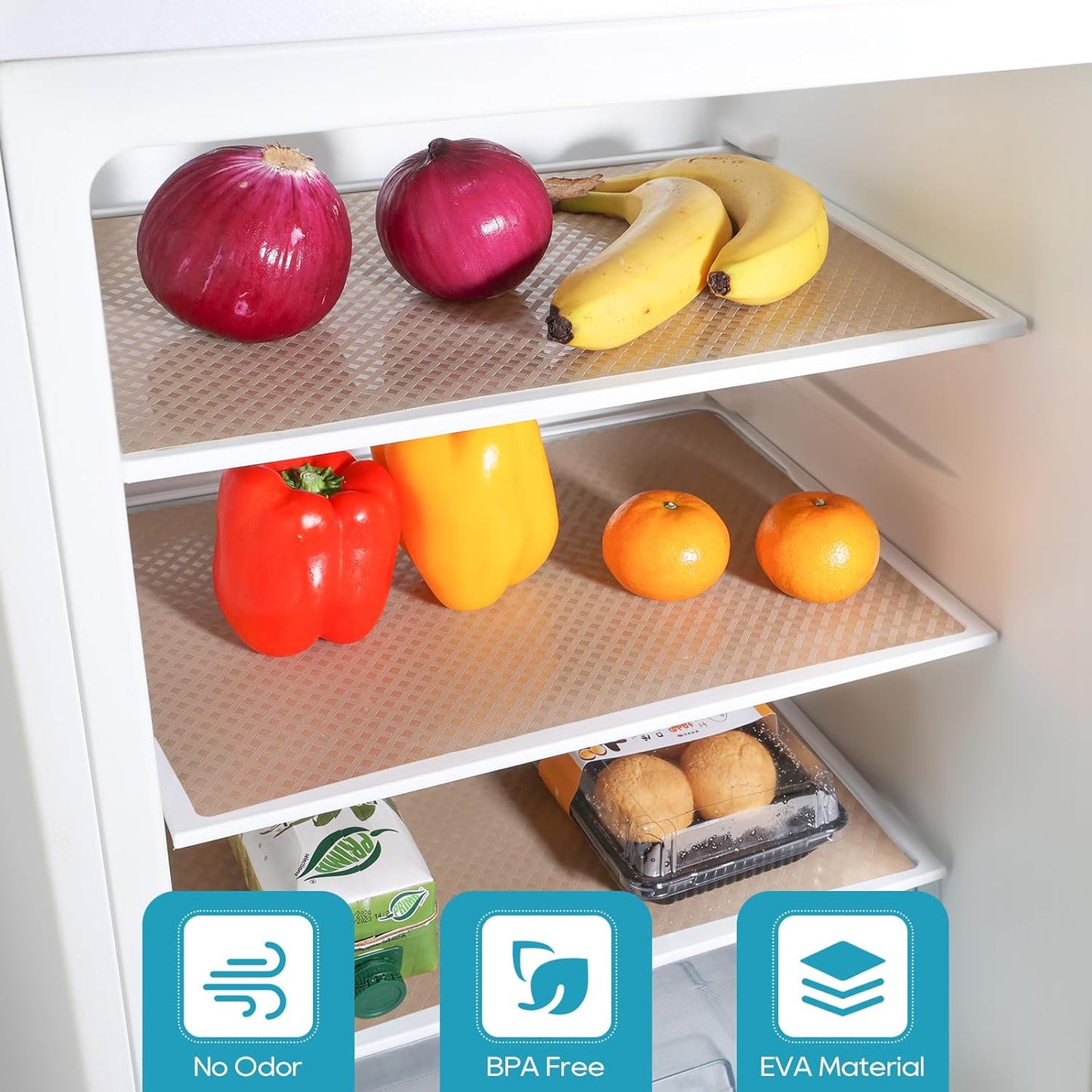Beige Shelf Liners for Kitchen Cabinets Refrigerator Liners Waterproof & Oil-Proof Kitchen Cupboard Liner Drawer Mats EVA Material Non Adhesive Fridge Liner for Shelves 23.6 x 78.7 Inches