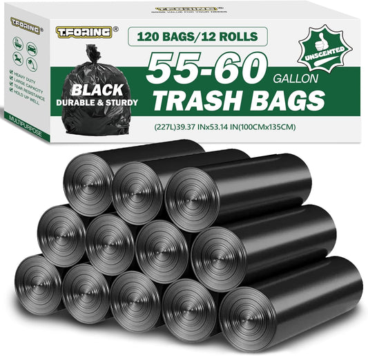 55-60 Gallon Black Trash Bags 120 Count - 40''x53'' Extra Large 50+ Gallon Garbage Bags,Unscented Strong Huge Can Liners for Construction Industrial Yard Outdoor Commercial