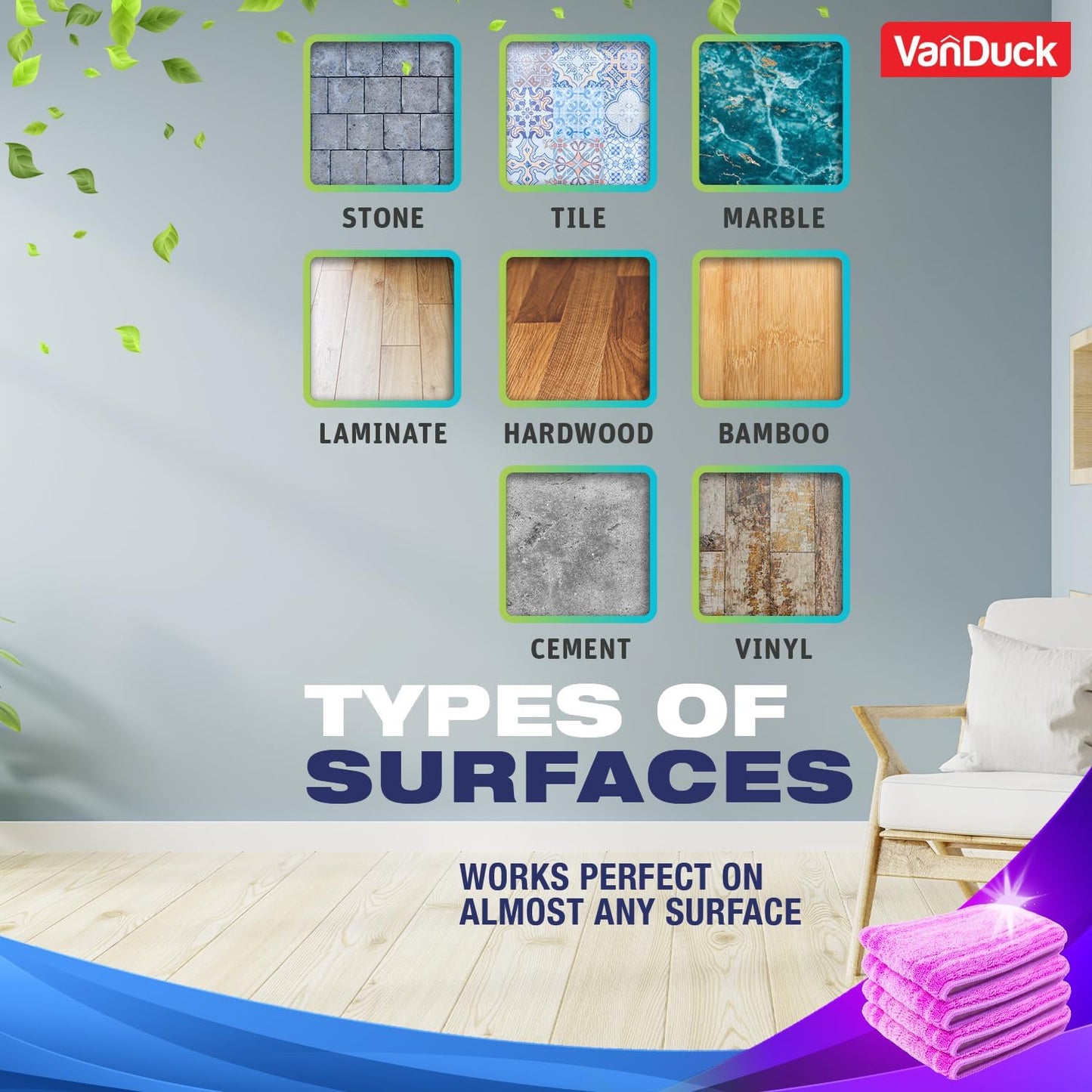 VanDuck Reusable Mop Pads Compatible with Swiffer PowerMop (6 Pack) - Multi-Surface Mopping Pad Refills for Hardwood Floor Cleaning