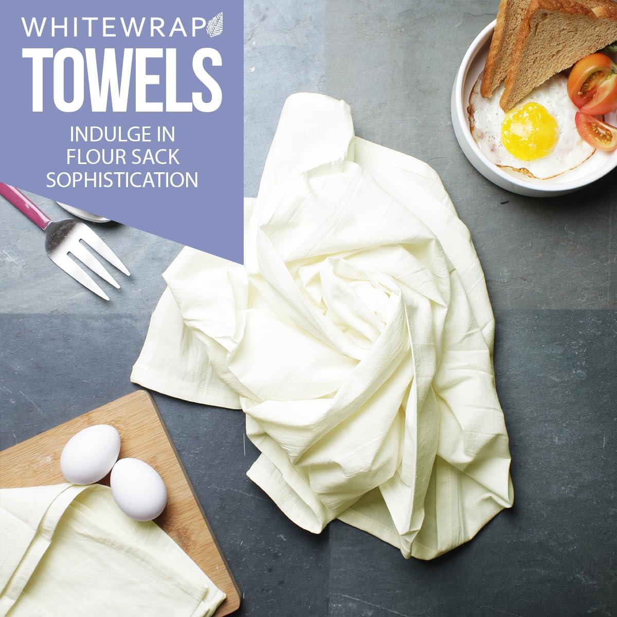 WHITEWRAP Flour Sack Towels| Tea Towel for Crafts| Kitchen Dish Cotton Blank Towel for Embroidery|Baking Bread Proofing Linen Cover| Thick Absorbent Quick Dry| 4 Pack 33"X38" Natural