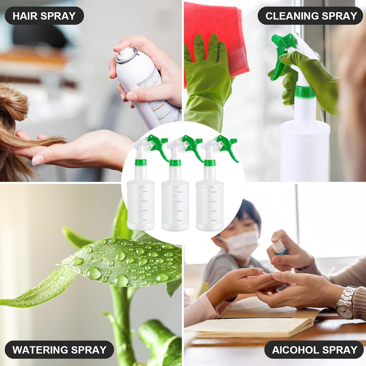 Eccliy 12 Pcs 16 Oz Plastic Spray Bottle, Adjustable Empty Reusable Sprayer for Cleaning, Planting, Water, Bathroom and Kitchen, BBQ, Commercial and Residential (Green,Measurement)