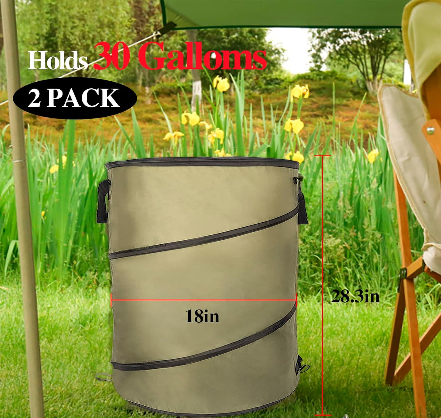 Collapsible Lawn and Leaf Bag Pop-Up Trash Can/Recycle Bin Leaf Waste Bag Outdoor Leaf Bin, 30 Gallon Collapsible Garden Bag for Lawn Yard Garden Camping with Handle(2 Pack)