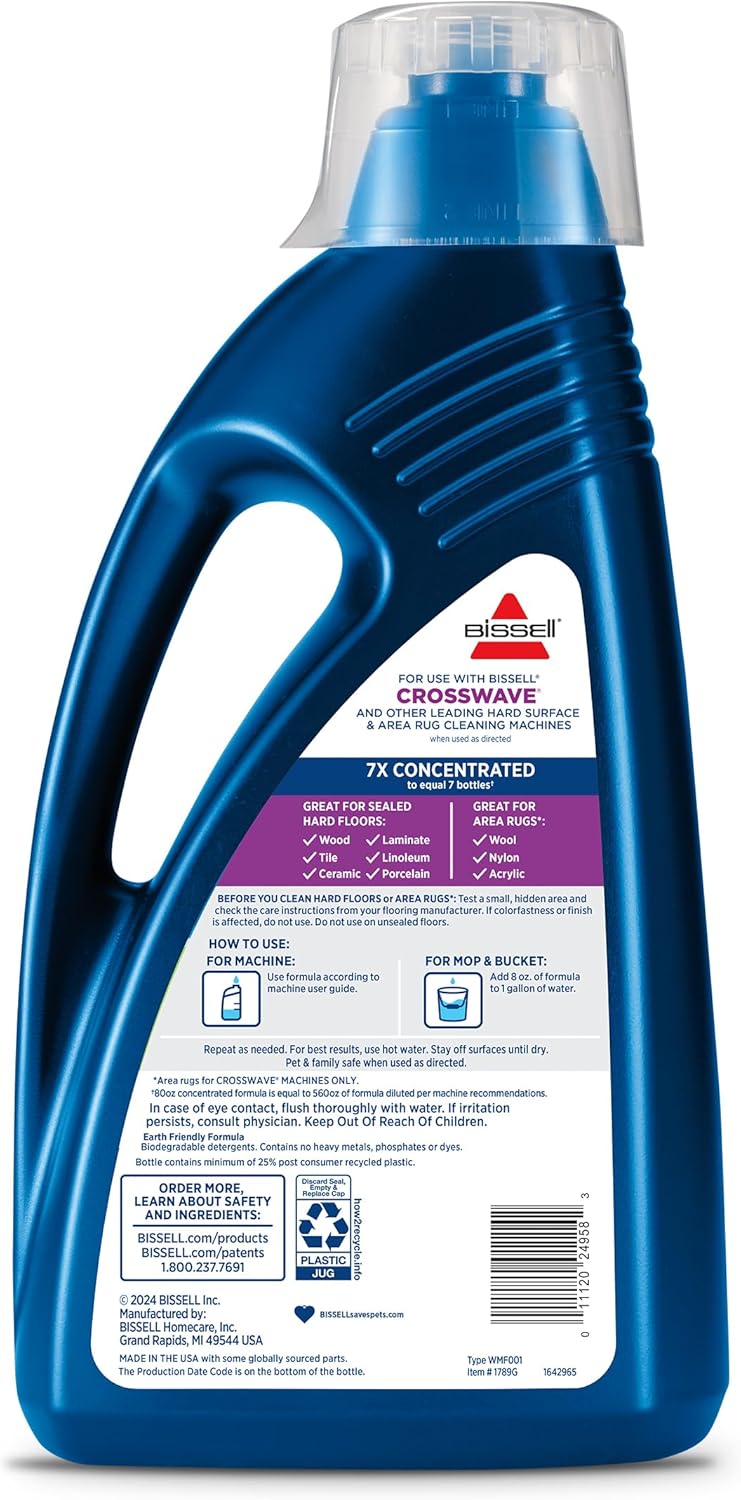Bissell MultiSurface Floor Cleaning Formula for Crosswave and Spinwave (80 oz), 1789G