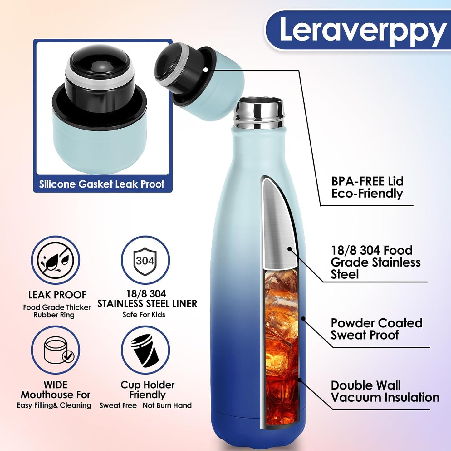 17oz Cola-Bottle Shaped Stainless Steel Leak-proof Water Bottle,Double Wall Vacuum Insulated Metal,Travel Mug For Sports Indoors & Outdoors,BPA-Free School Kids Flasks,Mix(12 Pack)