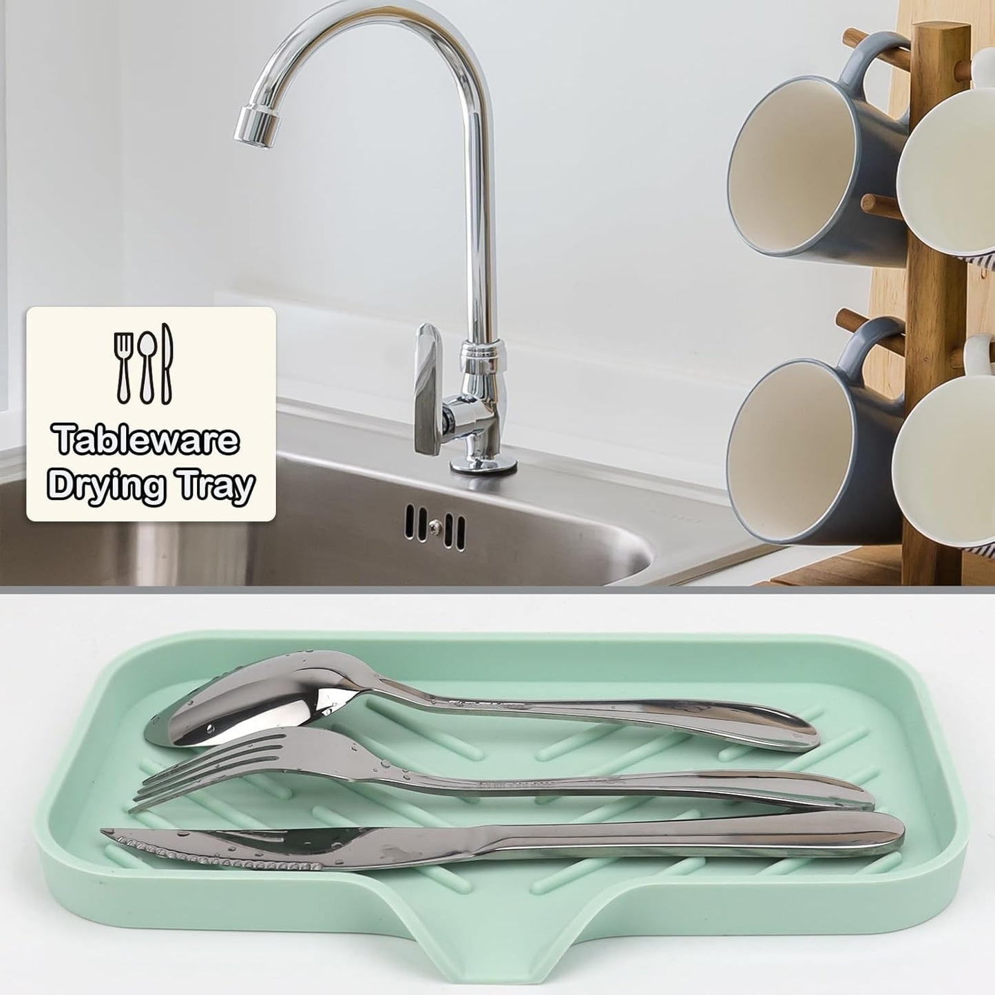 YASMEN Silicone Bathroom Soap Dishes, Sink Sponge Holder for Kitchen, Rubber Soap Dish with Drain, Shower Soap Sponge Tray, Sink or Counter Organizer, for Bar Soap, Bottle, Dish Soap Dispenser- Green