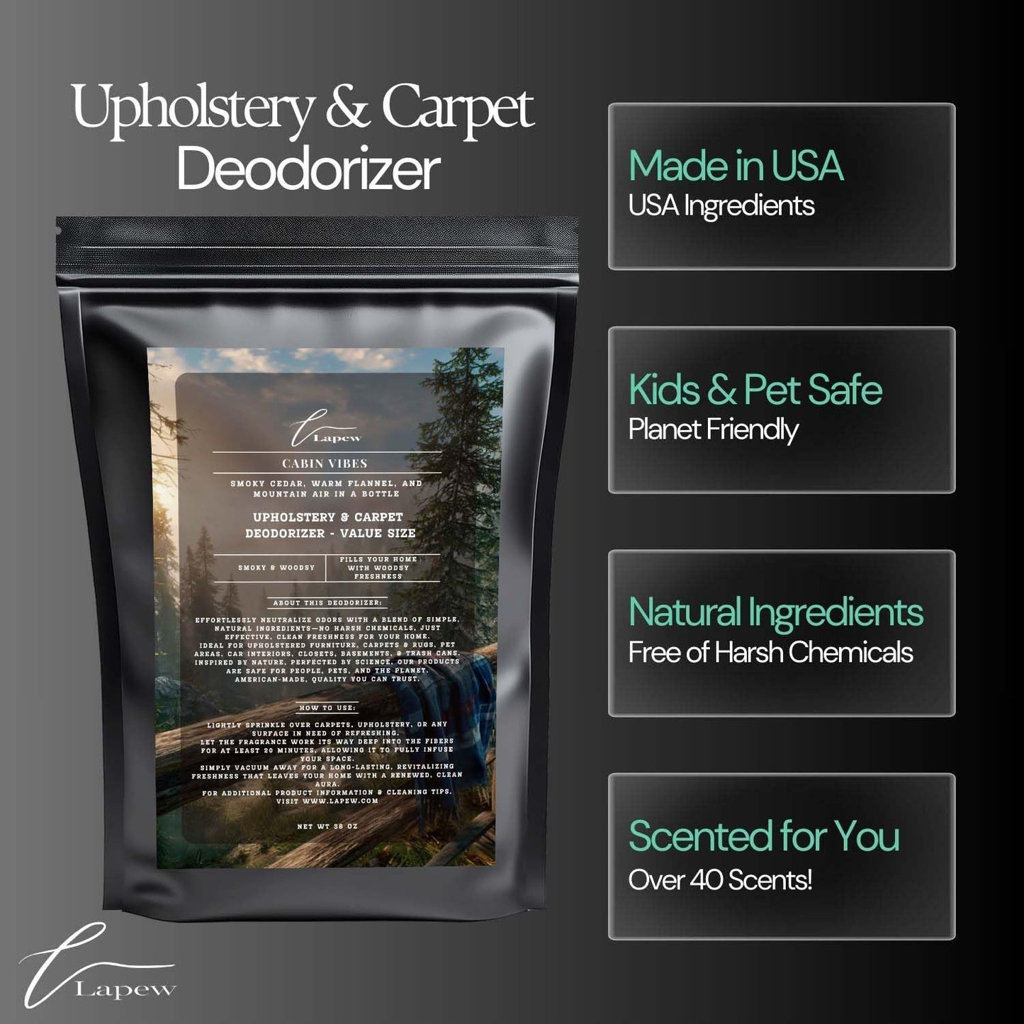 Cabin Vibes Carpet Freshener Powder Refill 36 oz | Powerful Odor Eliminator for Home | Upholstery Deodorizer | Carpet Deodorizer | Pet Urine | Cat Litter Box