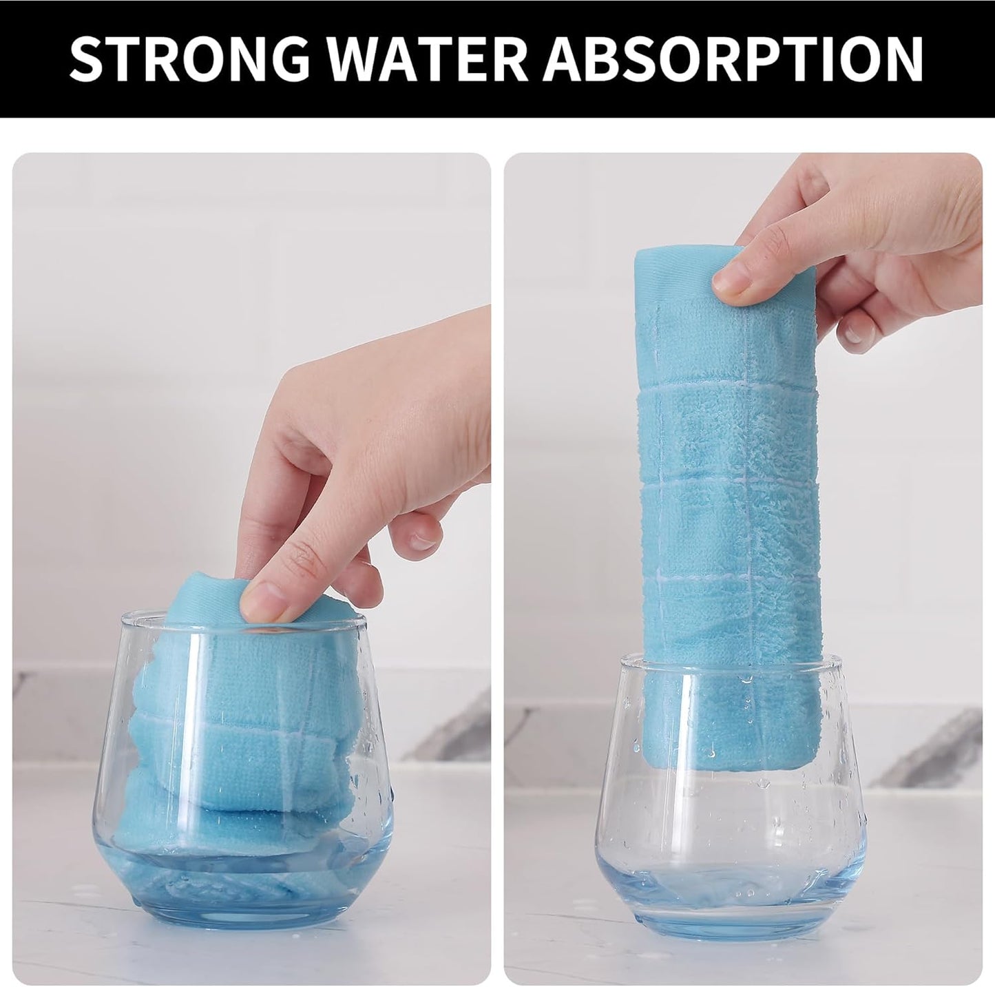 Homaxy 100% Cotton Terry Kitchen Towels(Sky Blue, 13 x 28 inches), Checkered Designed, Soft and Super Absorbent Dish Towels, 8 Pack