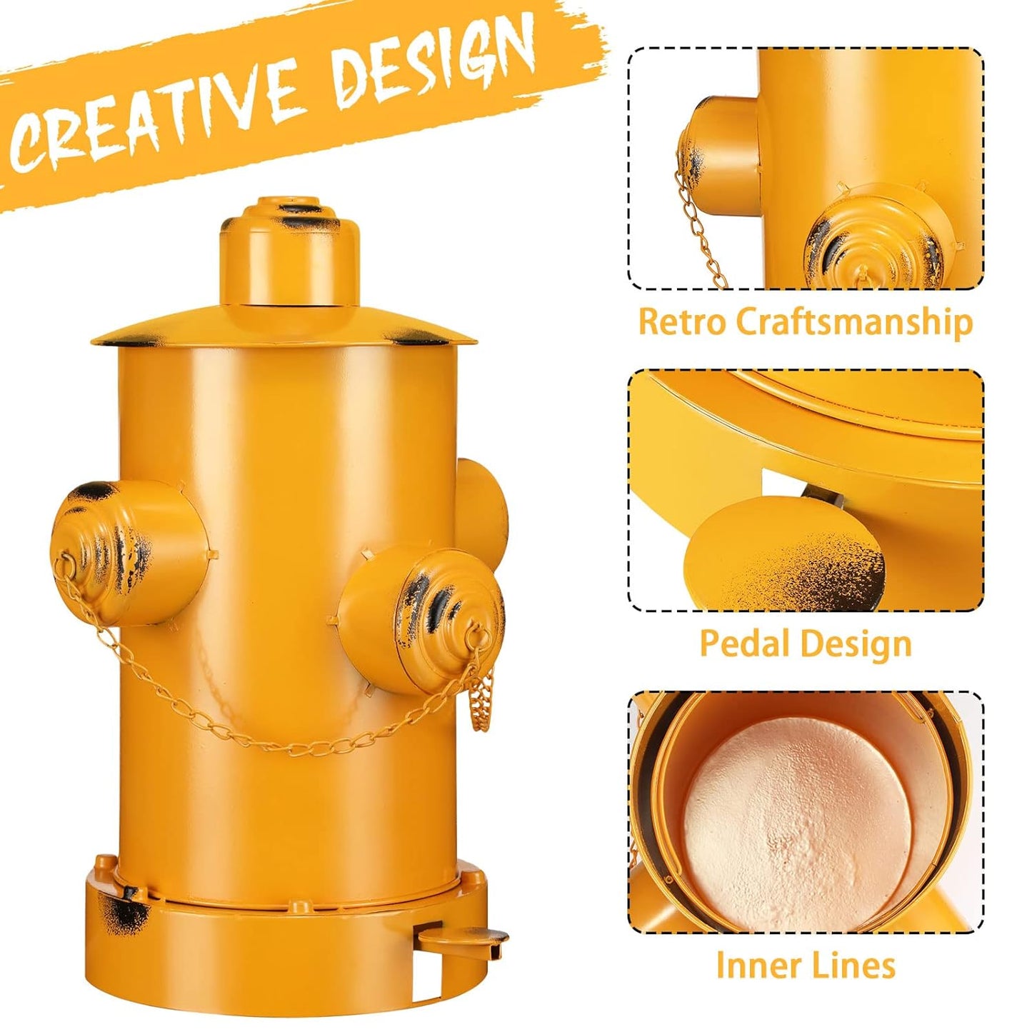 Hoolerry Fire Hydrant Trash Can Retro Creative Garbage Can with Inner Bucket Large Capacity Wrought Iron Pedal Trash Can Indoor Outdoor Waste Bins for Park Garden Kitchen Garbage (Yellow, Medium)