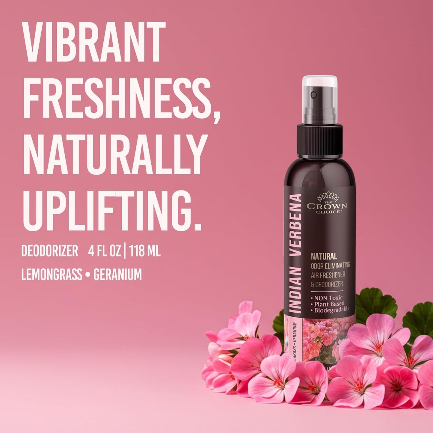 Non-Toxic Odor Eliminator, Natural Geranium & Lemongrass Air Freshener Spray for Home, Room, Closet & Couch Deodorizer, Long Lasting Bathroom & Toilet Freshener, Safe for Kids & Pets - 4 oz Pack of 1