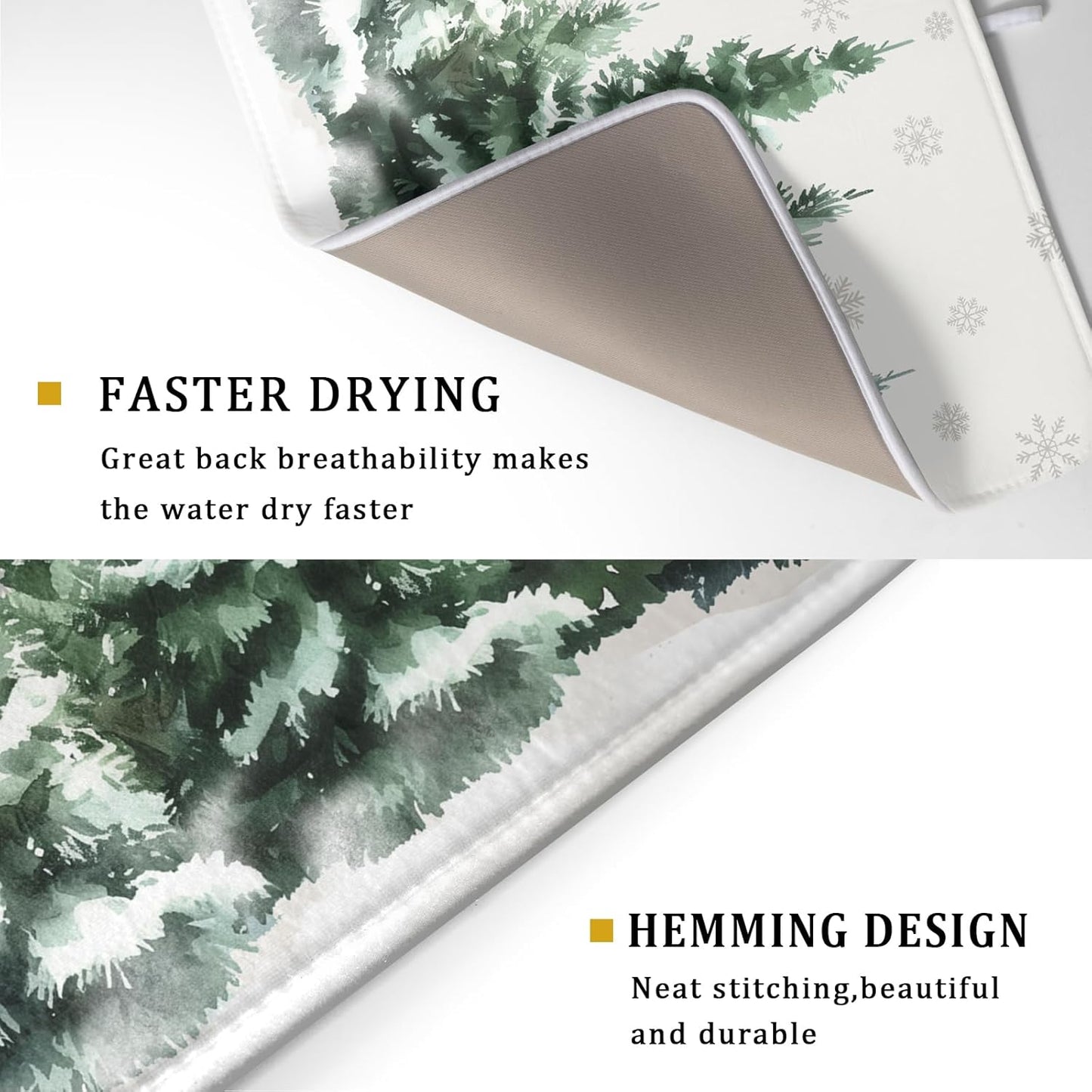 Christmas Pine Tree Dish Drying Mat for Kitchen Counter 18x24 Inch Winter Decorative Dishes Mats Winter Absorbent Reversible Kitchen Drainer Pad Christmas Decorations Fast Dry Tableware Dishes Pad